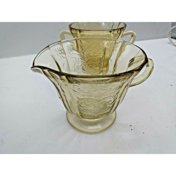 Federal Glass Co. Depression Yellow Glass Creamer & Sugar Bowl 1932-1939 - Picture 4 of 11